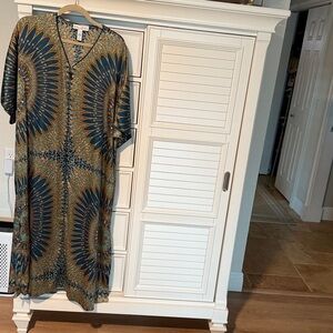 Oscar de la Renta Blue /Gold Patterned Kaftan, robe, lounger, kimono. Medium